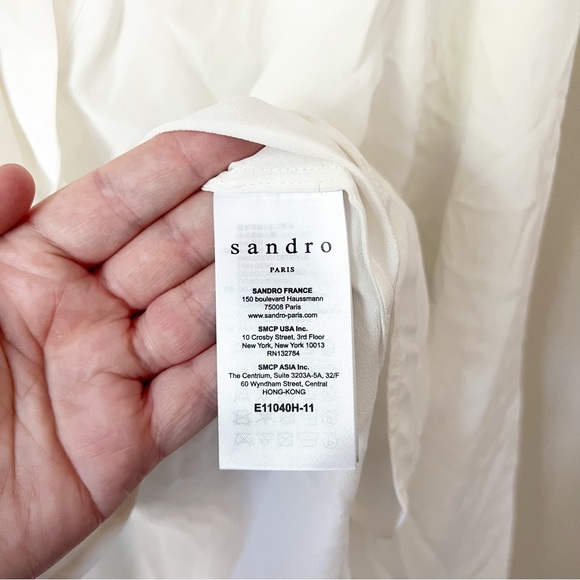 Sandro Paris Cleo Tie Lace Up Silk Blouse Ecru Off-White 2 EU 38 NWOT - Picture 9 of 15